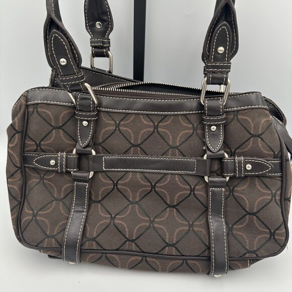 Nine West Brown Patterned Handbag With Double Handles & Zipper Closure - Picture 1 of 7